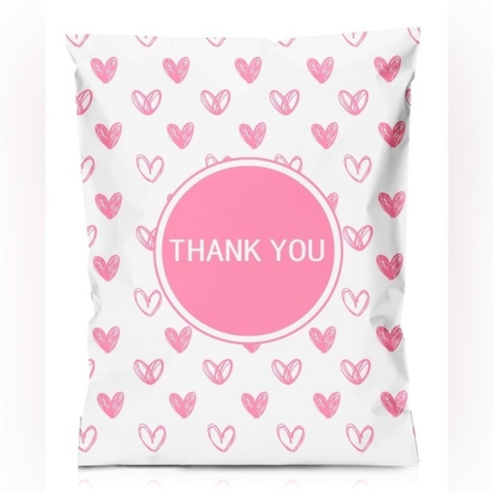 20 (10”x13”) Pink Hearts with “Thank You” Message Poly Mailers Poly Bags
